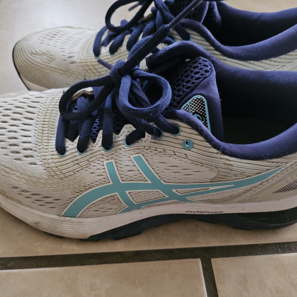 ASICS White and Blue Athletic Shoes with Breathable Mesh